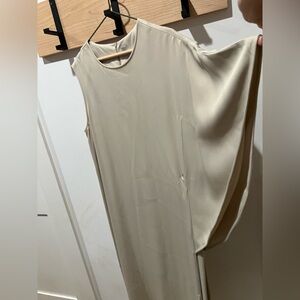 Eleventy Platinum Label Asymmetrical Draped Sleeve Thigh slit Dress Soft Cream